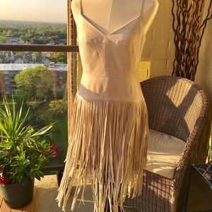 BCBG MaxAzria Elegant Taupe Fringe Dress Sz8